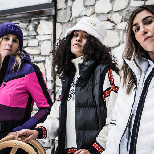 trio of women in chic ski outfits